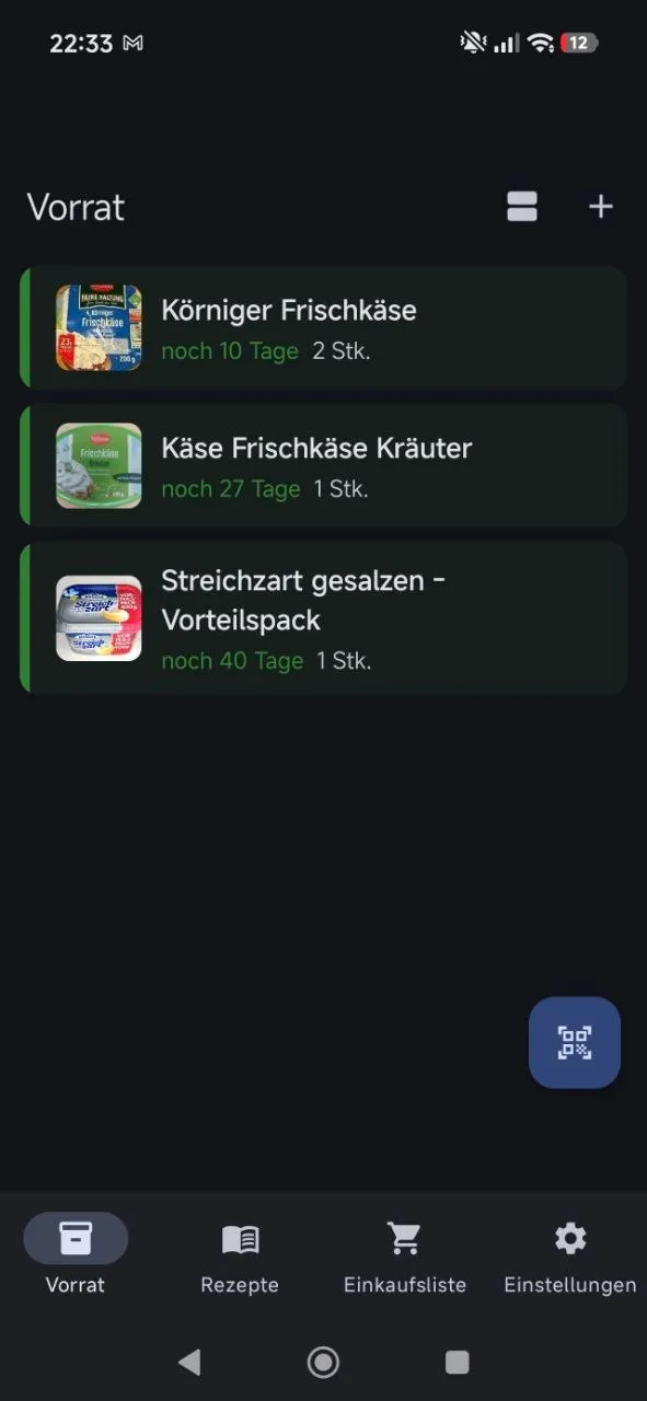 Vorrat, Rezepte und Einkaufsliste (1/4)