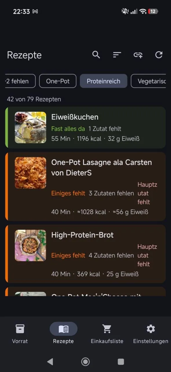 Vorrat, Rezepte und Einkaufsliste (2/4)